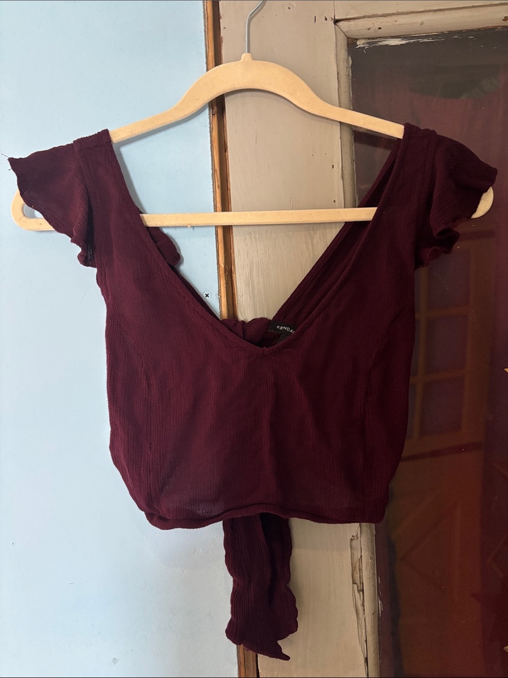 Women’s Burgundy V-Neck Crop Top